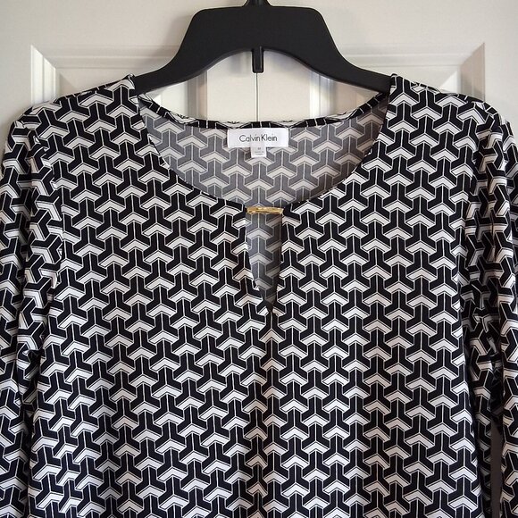 Calvin Klein 3/4 Sleeve Black & White Blouse Women's Size M - Picture 2 of 9